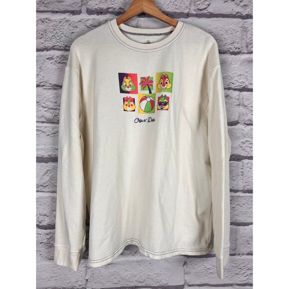 DISNEY Women's L Multicolor Tropical Embroidered Chip N Dale Pullover Sweatshirt - Picture 6 of 6